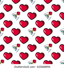 Seamless pattern of hearts with arrows. Background for design of packing wedding, invitation for Valentine's day, posters.