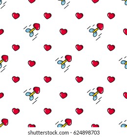 Seamless pattern of hearts with arrows. Background for design of packing wedding, invitation for Valentine's day, posters.