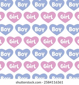 Seamless pattern with hearts. Background for gender reveal party. Surprise for future parents.