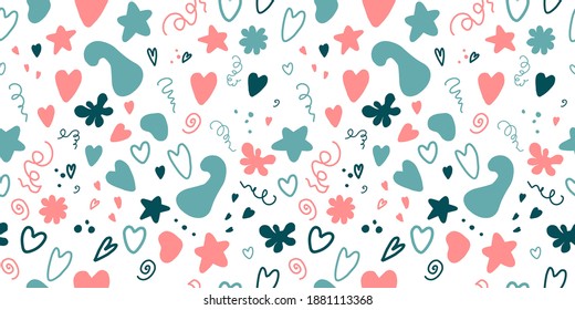 Seamless pattern with hearts. Background for Valentine's Day. Romantic seamless pattern. Falling in love and romance. Bright colors. Positive mood.