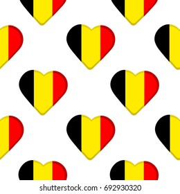 Seamless pattern from the hearts  with Belgium flag. Vector illustration