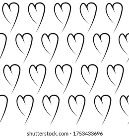 Seamless pattern with hearts. Black hearts on a white isolated background.