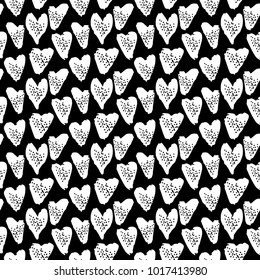 Seamless pattern with hearts in black and white. Valentines day background texture. Wallpaper