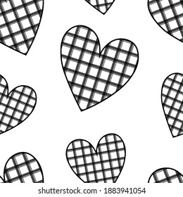 Seamless pattern hearts black and white vector illustration