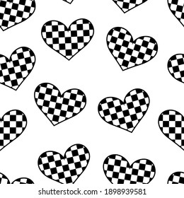 Seamless pattern hearts black and white vector illustration