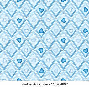 seamless pattern with hearts and blue diamonds