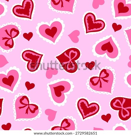 Seamless pattern with hearts with border. Vector graphics.