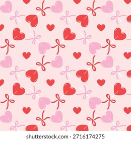 Patrón sin fisuras con corazones, lazos y cintas. Diseño de Vector para el diseño de la tela y del Fondo de pantalla.