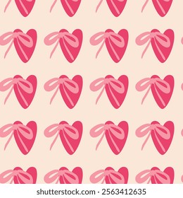 seamless pattern with hearts and bows for valentines day, flat vector illustration, perfect for your holiday background, textile, greeting card, wrapping