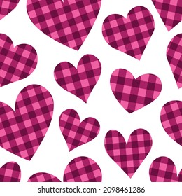 Seamless pattern hearts buffalo plaid vector illustration