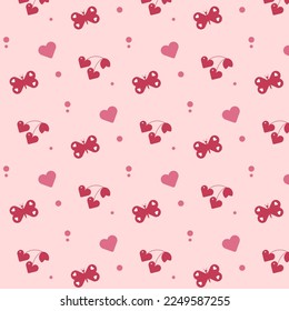 Seamless pattern with hearts and butterflies. Background with butterflies and hearts. Vector illustration