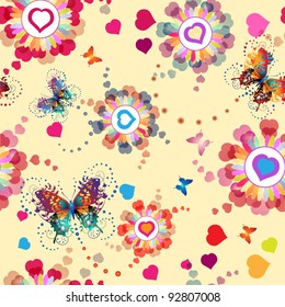 Seamless pattern with hearts and butterflies for Valentine's day