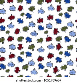 Seamless pattern with hearts. Cartoon hearts love on white, blue and black colors on cute background. Our love is magic. Vector illustration. Love card.