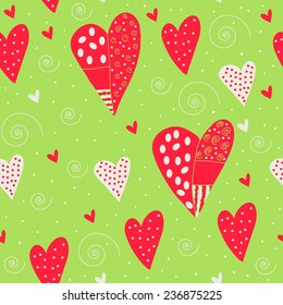 Seamless pattern with hearts in cartoon style. Vector illustration can be used for wrapping paper, Valentine's cards, wedding decoration and other