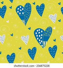 Seamless pattern with hearts in cartoon style. Vector illustration can be used for wrapping paper, Valentine's cards, wedding decoration and other