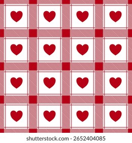 seamless pattern with hearts and checkered background, fabric pattern, gift wrapping paper, notebook cover, phone case 