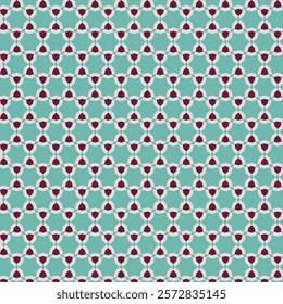 Seamless pattern with hearts and circles on a turquoise background