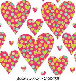 Seamless pattern with hearts and circles. Valentines Day design. Vector illustration.