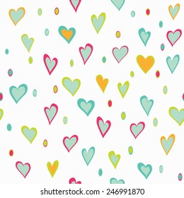 Seamless pattern with hearts and circles. Valentine's Day design. Vector illustration.