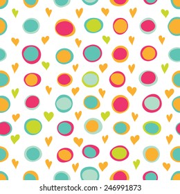 Seamless pattern with hearts and circles. Valentine's Day design. Vector illustration.
