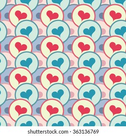 Seamless pattern with hearts and circles. Valentine's Day background. Vector illustration.