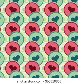 Seamless pattern with hearts and circles. Valentine's Day background. Vector illustration.