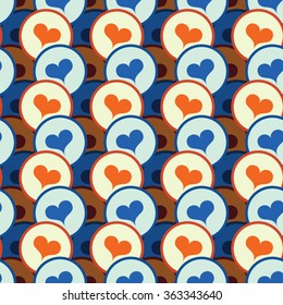 Seamless pattern with hearts and circles. Valentine's Day background. Vector illustration.