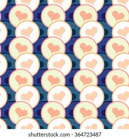 Seamless pattern with hearts and circles. Valentine's Day background. Vector illustration.