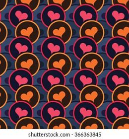 Seamless pattern with hearts and circles. Valentine's Day background. Vector illustration.