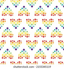 Seamless pattern hearts with colorful dots. Design for scrapbooking, decoration, cards, paper goods, background, wallpaper, wrapping, fabric and all your creative projects. Vector Illustration