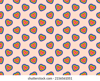 Seamless pattern hearts colorful rainbow background. Vector.