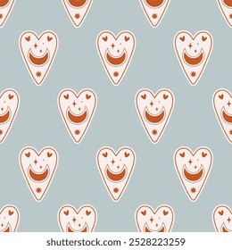 Seamless pattern with hearts and cosmic elements on it. A crescent moon, stars, and hearts. A magical seamless pattern for textiles, design, and paper products