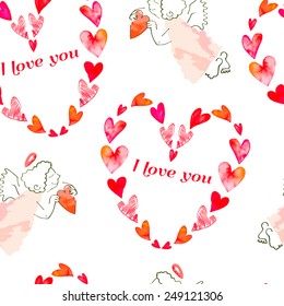 Seamless pattern of hearts and cupids. Valentine'S Day. Vector