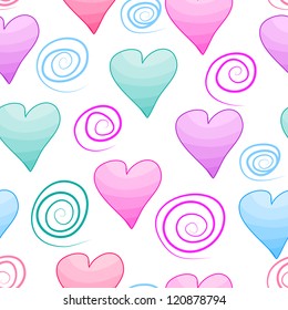 Seamless pattern with hearts and curls