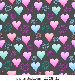Seamless pattern with hearts and curls