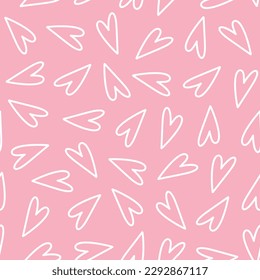 Seamless pattern with hearts. Cute love theme doodle texture. Line objects. Hand drawn vector background for wrapping paper, textile, print, apparel, fabric, wallpaper, card, gift, packaging.
