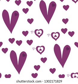 Seamless Pattern with Hearts Dark moderate pink color. Endless pattern can be used for design, textile,  pattern fills, posters, cards, web page background etc. Pattern under the mask. Vector.