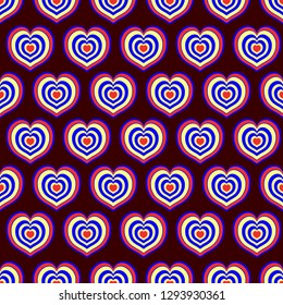 Seamless pattern with hearts to the day of lovers. It can be used for poster, card, brochure, invitation, cover book, catalog. Effect illusion and hypnosis. 
Wedding  design, happy birthday card.
