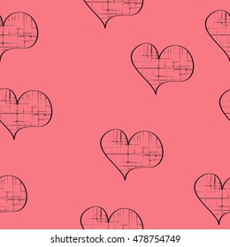 Seamless pattern with hearts with decorative abstract background. Love