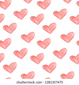 seamless pattern of hearts of different shades of pink and red, for Valentine's Day wedding love postcard on a white background heart diagonally Watercolor traced in vector simple