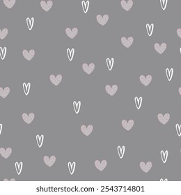Seamless pattern with hearts different sizes on gray background. Vector illustration for Valentine's Day.