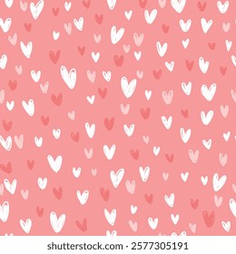  seamless pattern with hearts different sizes. Hand drawn hearts pattern for Valentine's Day.