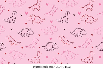 seamless pattern with hearts and dinosaurs