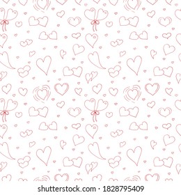 Seamless pattern hearts in Doodle style, vector illustration, hand drawing, red color