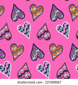 Seamless pattern with hearts in doodle style. Vector illustration. 