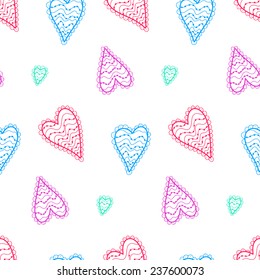 Seamless pattern with hearts in doodle style. Vector illustration. 