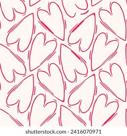 Seamless pattern with hearts in doodle style. Vector illustration. 