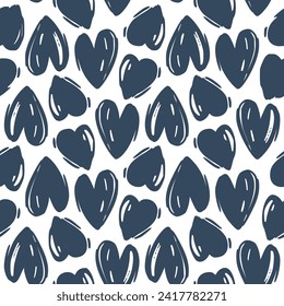 Seamless pattern with hearts in doodle style. Vector illustration. 