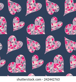 Seamless pattern with hearts in doodle style. Vector illustration. 