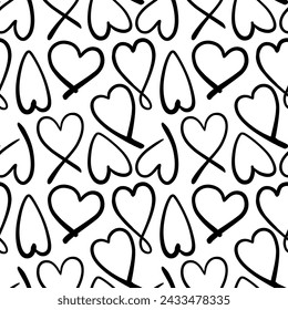 Patrón sin costuras con corazones en estilo doodle. Dibujado a mano ilustración vectorial.